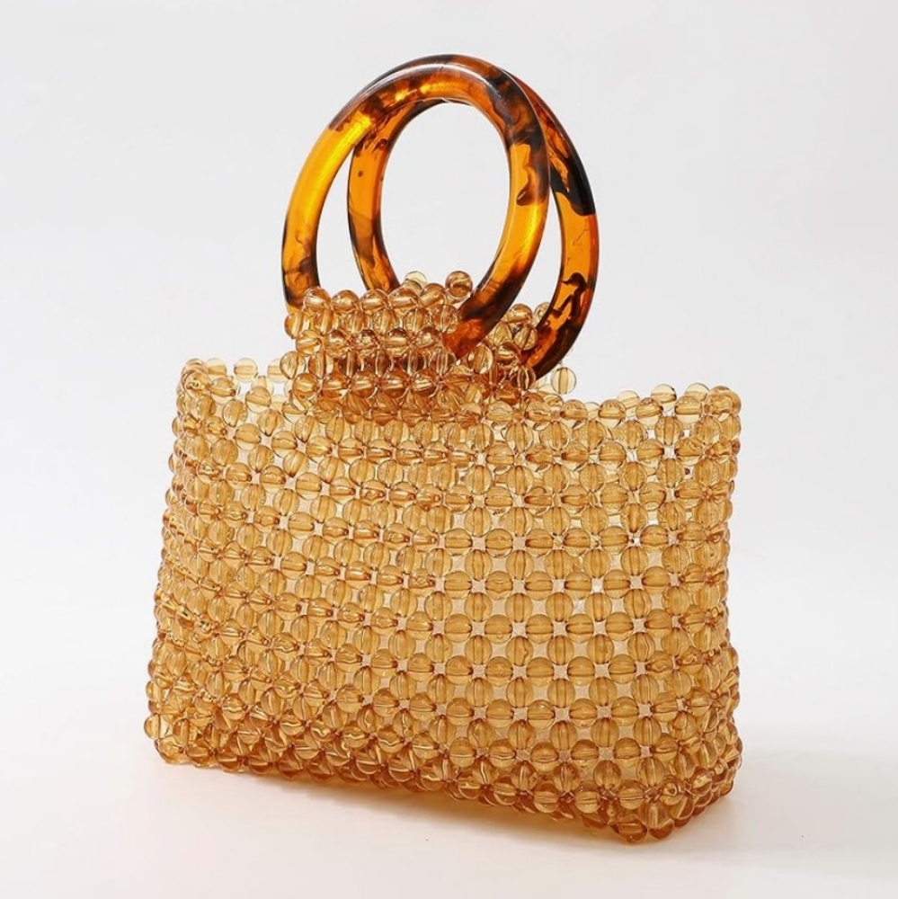 Amber Brown Transparent Beaded Acrylic Miro Handbag Purse